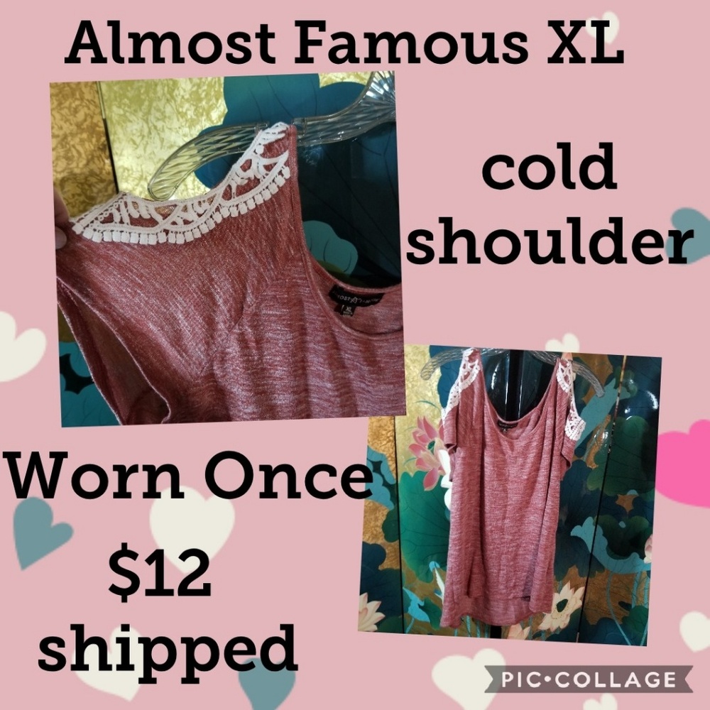 Rust colored heathered cold shoulder with lace